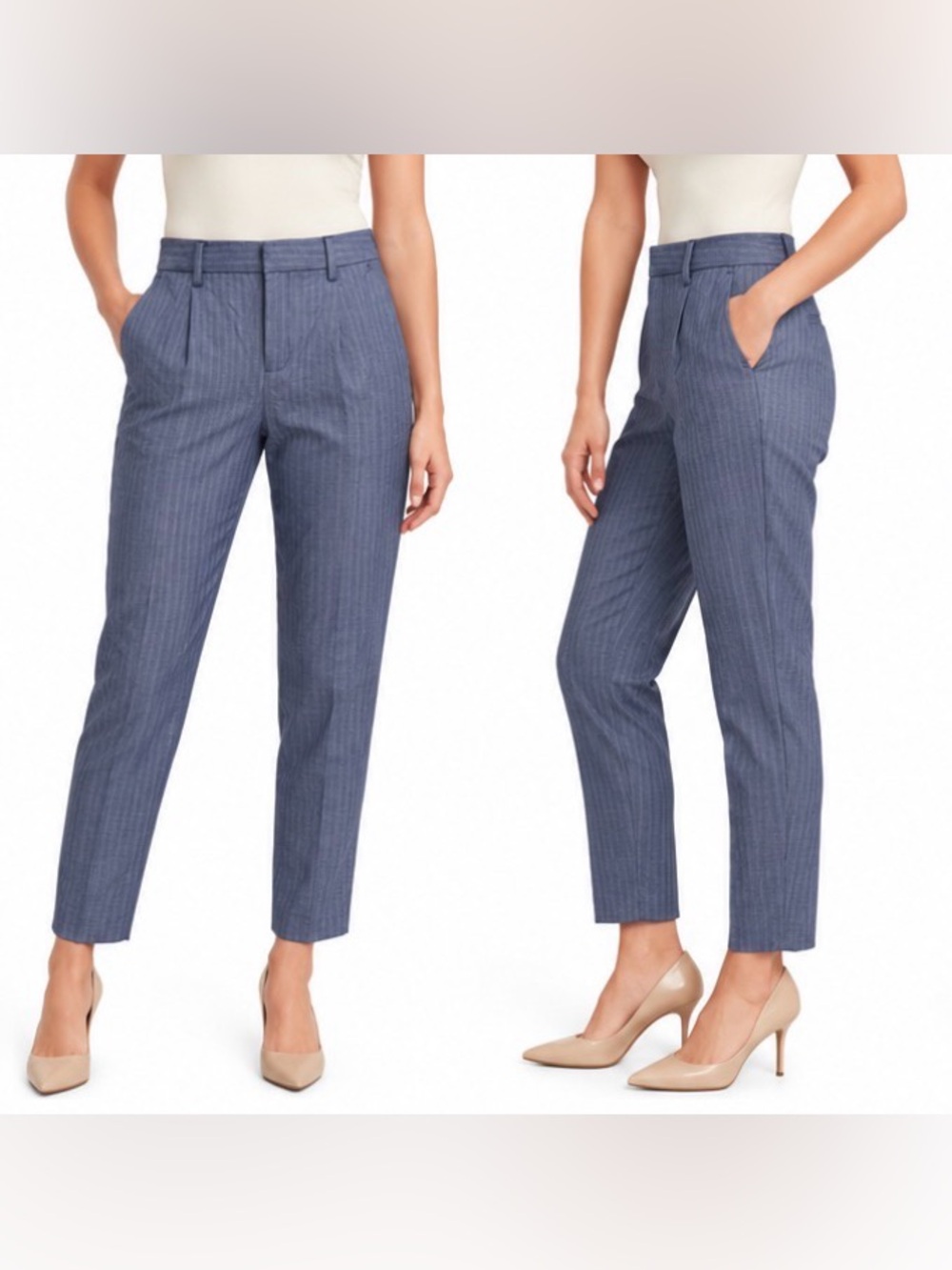 Banana Republic Tapered Pants Size 2 Blue Herringbone Stripe Ankle Trouser